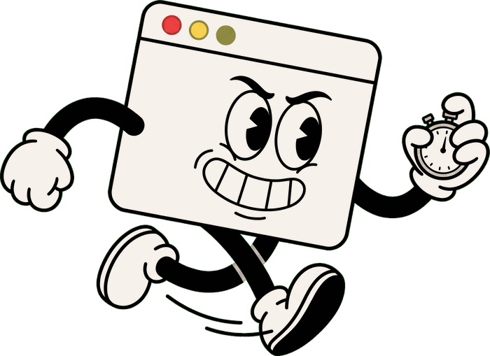 Caricatura: la web esprintando con un cronómetro
